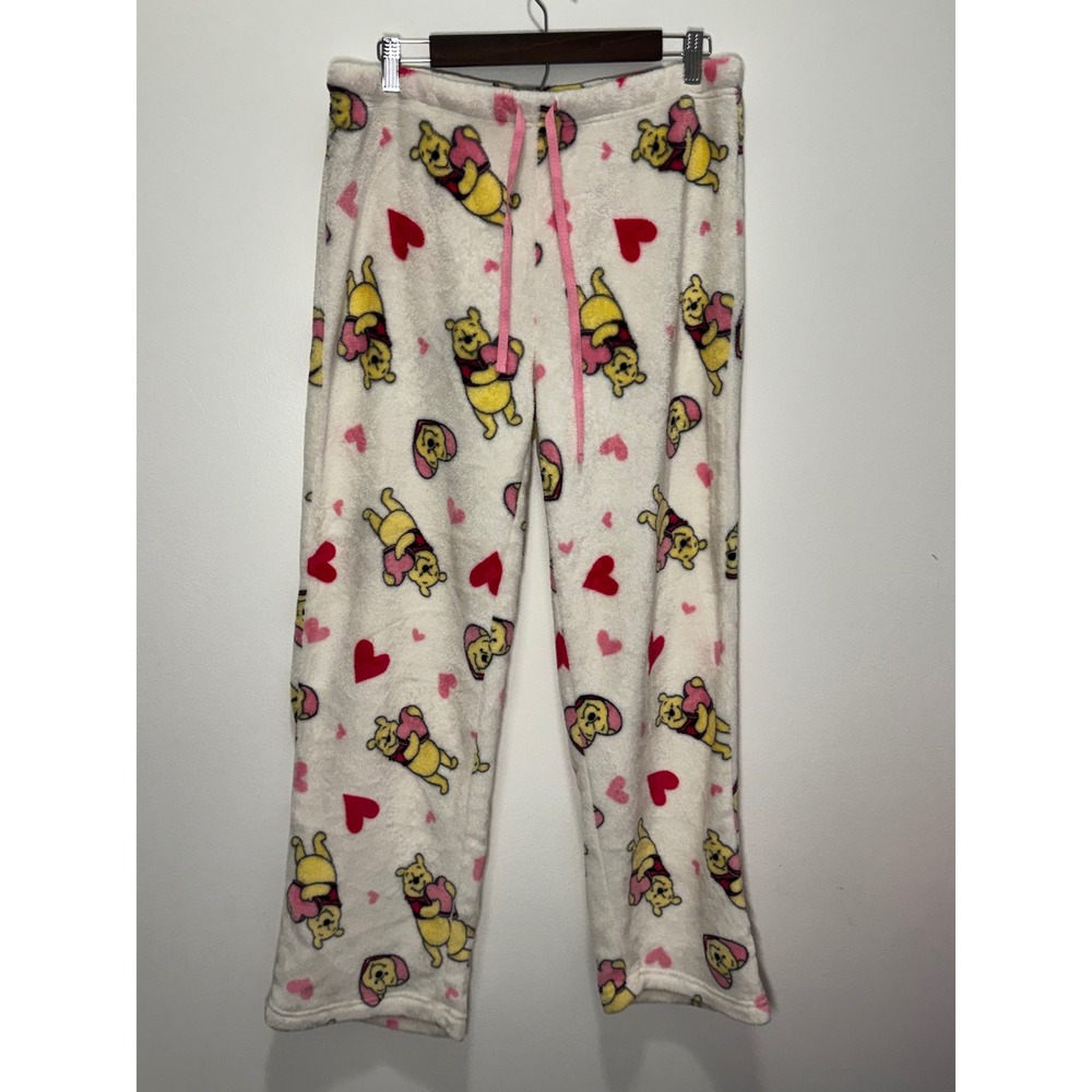 Disney Winnie the Pooh Hearts Fleece Pajama Pantsโ White Pink Large